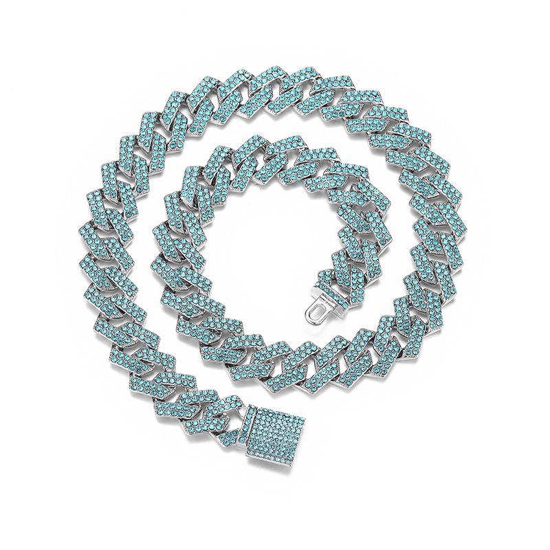 14 MM European and American Hip Hop Full Diamond Rhombus Cuban Chain Men's Necklace