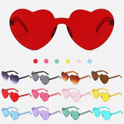 Love Heart Sunglasses Heart Sun Glasses Jelly Color Rimless Frame Eyeglasses Dazzling Colorful Tint Clear Lens Eyewear