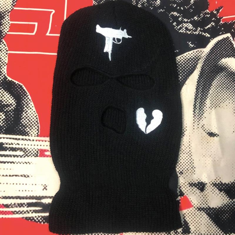 3-Hole Solid Color Embroidered Balaclava Knit Hat Face Mask Neck Gaiter Windproof Warm for Spring Fall Winter Daily Wear