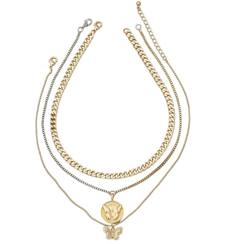 Meier Multi-layer cuban link chain necklace - butterfly chunky chain ot clasp, edgy hip-hop punk style