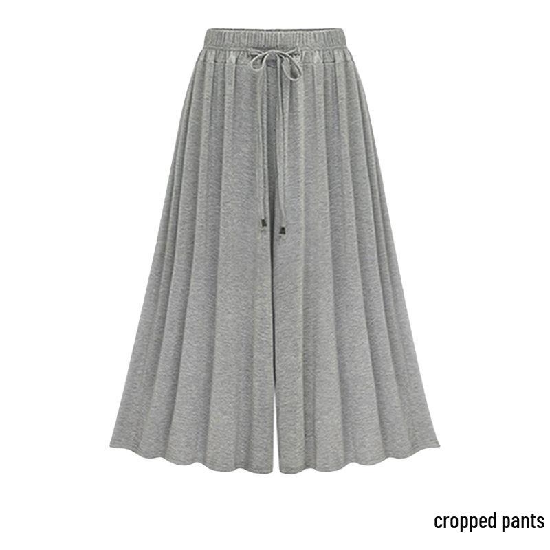 Plus Size Women's Cropped High-Waisted Wide-Leg Pants - European & American Style, Slimming & Loose Fit