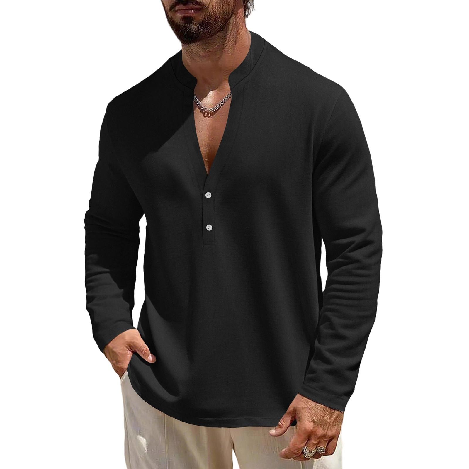 

Мужской модный повседневный спортивный топ с длинными рукавами и застежкой на пуговицы под воротник-стойку L чёрный