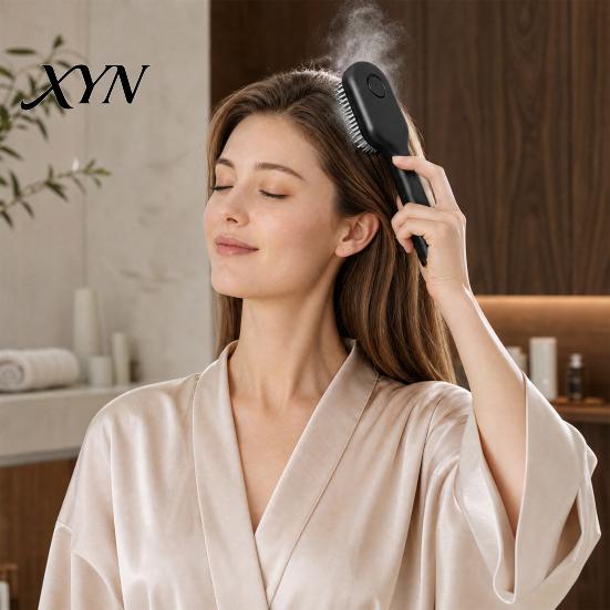 Hair Smoothing Spray Brush Electric Massage Brush, USB Rechargeable Misting Air Cushion Anti-static Anti-Frizz Detangler Steam Comb for Dry
