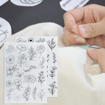 2 Sheets Water Soluble Embroidery Stabilizer DIY Stick Stitch Embroidery Paper with Pre-Printed Flowers Leaves Animals Pattern Beginners Sewing Lover