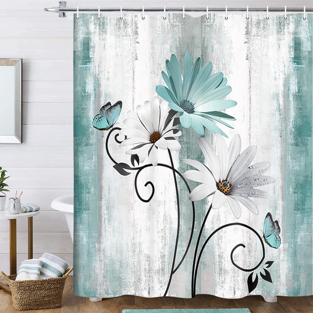 Polyester Bathroom Curtain Thickened Floral Butterfly Curtain Rustic Shower Curtain  Home Decor