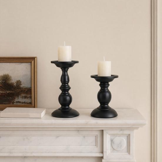 huaqianguhh Vintage Candle Holder, Black Matte Pillar Holders, Metal Heat-Resistant Stand for Scented Candles And Tealights, Retro Candlestick Dining