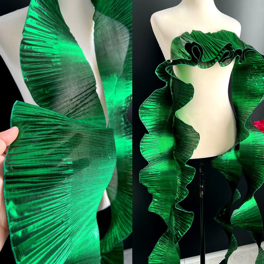 

1 ярд Металлизированный Блестящий Кружевной Декор Большая Волна Плиссированная Сетка Органза Рюши Аксессуары для Платья DIY Стайлинг Швейная Отделка зелёный