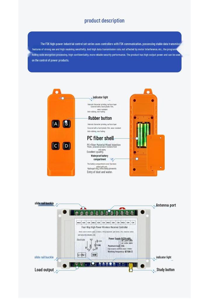 Industrial Grade FSK 868MHz Remote Switch for 12V/24V/48V Pumps and Motors - Jog & Self-Lock Modes
