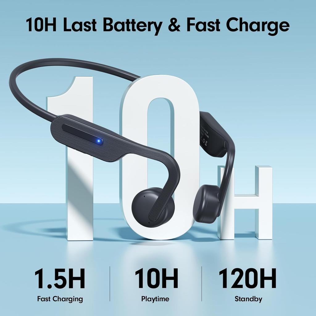 Bone Conduction Headphones, Open Ear Headphones, Superior Sound Wireless Bluetooth Running Headphones 10H Playtime, Comfortable Fit Waterproof for