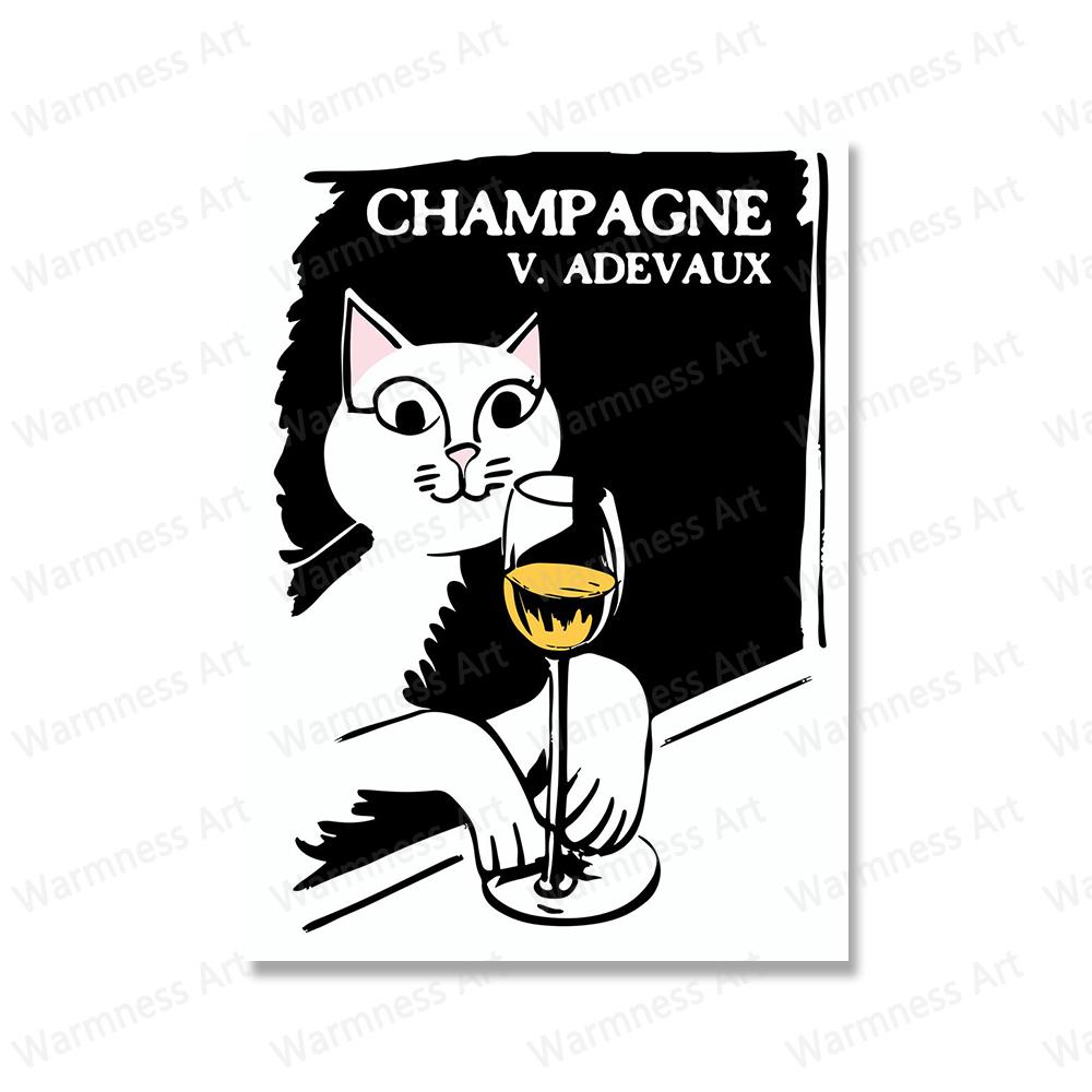 Funny Cats Drink Red Wine Poster Classic Advertising Alcohol Champagne Canvas Painting Prints for Living Room Home Decor Picture