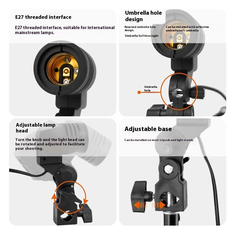 1.8M Cable Cord E27 Socket Softbox Photographic Light Lamp Bulb Base With Umbrella Holder Photography Light Bulb Mount For Photo