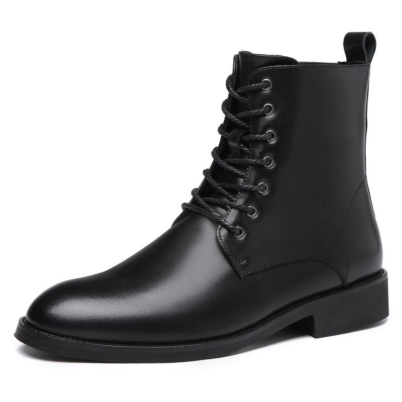 Martin boots men's cowhide high-top shoes fashion casual British pointed side zipper lace-up leather boots Chelsea boots men's