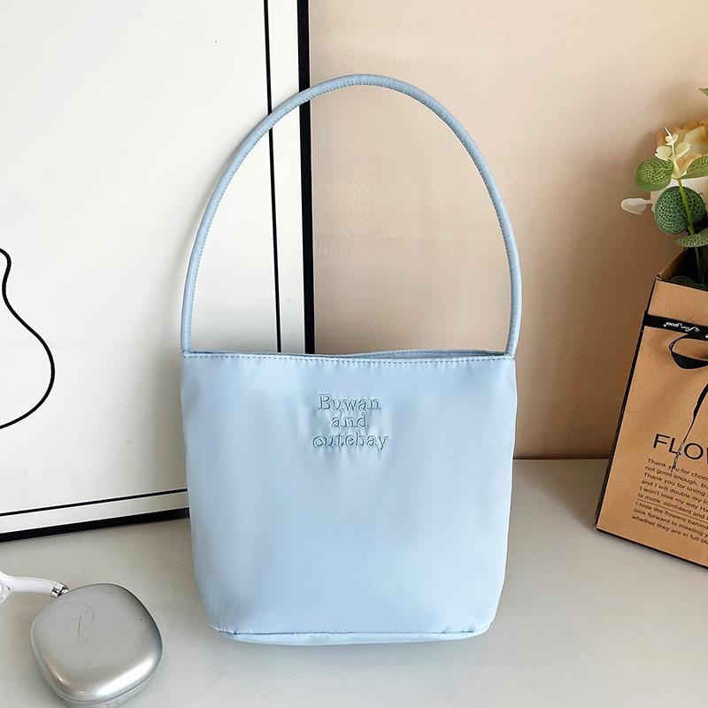 2025 Summer New Simple Nylon Underarm Bag Niche Design Letter Embroidery Portable Bucket Bag