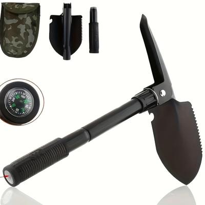 1pc 7-in-1 Iron Folding Survival Shovel with Compass, Multi-Functional Outdoor Camping and Hiking Tool, Labor Day Essential, No Flint/Magnesium Rod