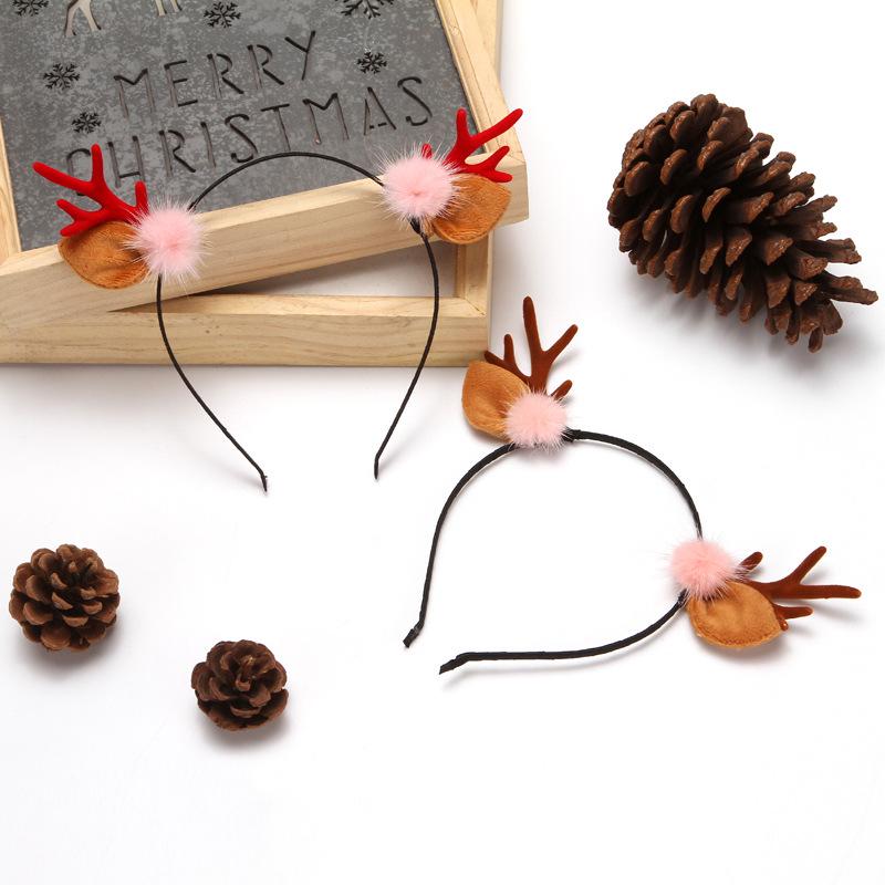 Japanese & Korean Style Flocked Coral Antler Ears Hair Clip for Christmas Photo Shoots