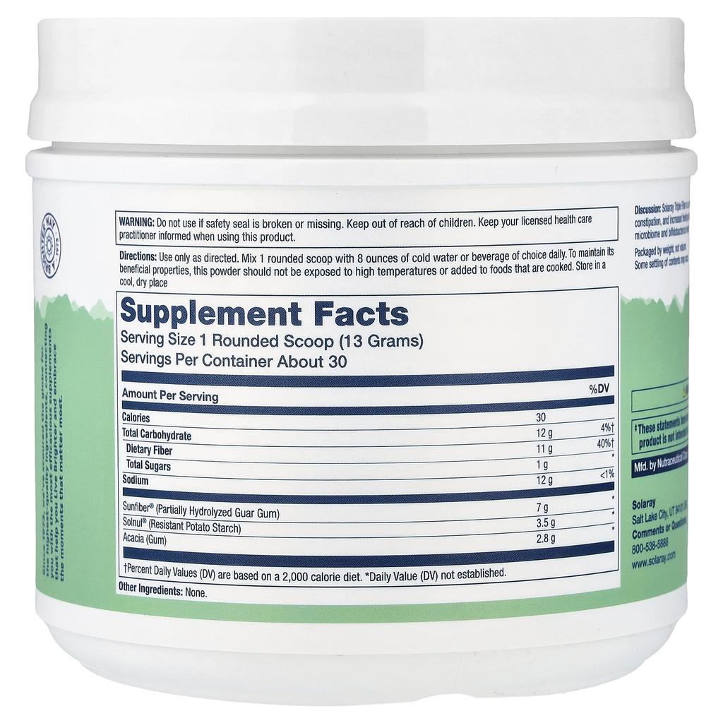 Solaray, Daily Triple Fiber Powder, Vegan, 401g (14oz)