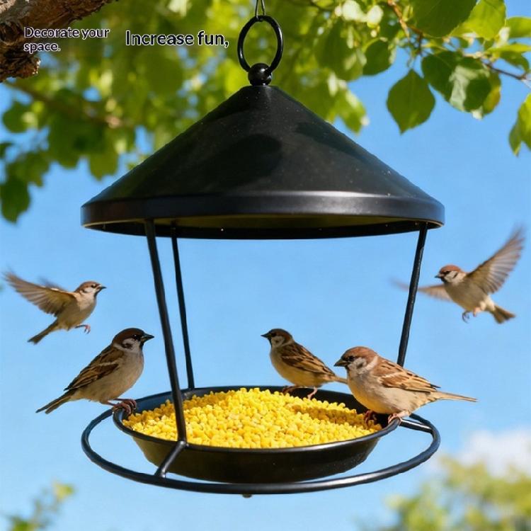 Decorative Iron Hanging Bird Feeder For Garden Ornament Large Capacity Rusts Resistant Outdoor Decoration