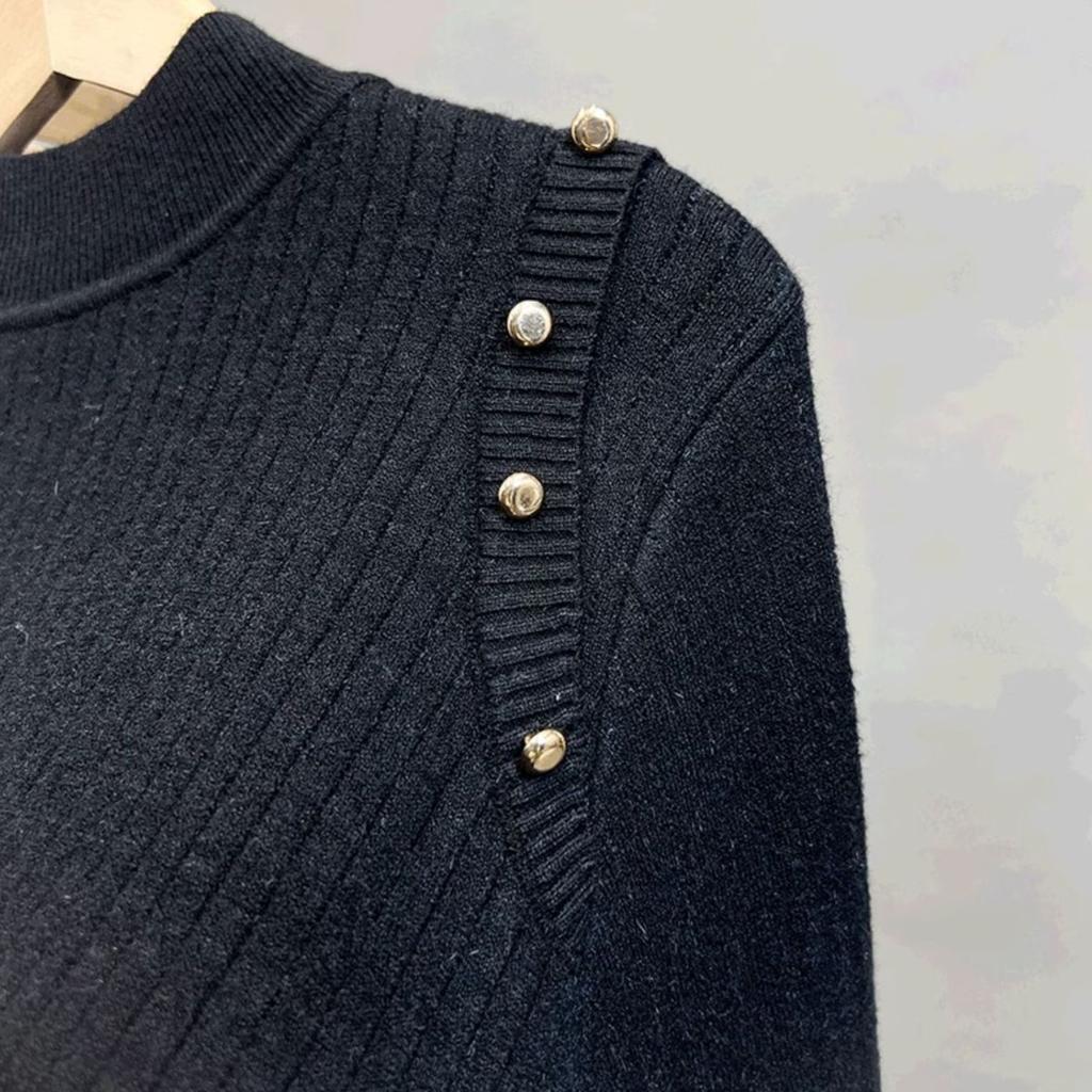 Women's One-piece Velvet Thick Long Sleeved Pullover Sweater with Semi High Collar Velvet Casual Long Sleeved Warm Knit Sweater for Autumn and Winter