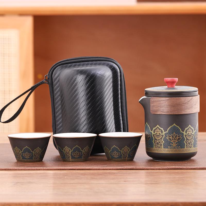Portable Travel Kung Fu Tea Set: Compact Ceramic Teapot & Gaiwan for Outdoor Camping and Tea Enjoyment. Perfect Gift for Tea Lovers.