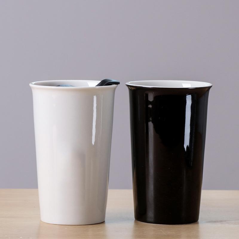 Creative Push Cover Double Layer Ceramic Mug Double Layer Office Water Cup Ceramic Insulated Handy Cup Gift White Porcelain