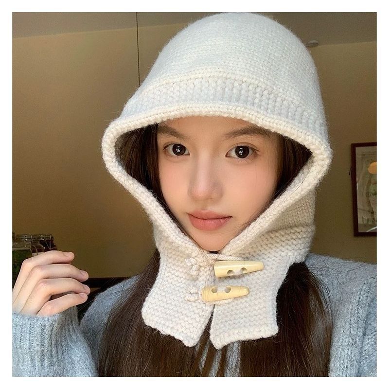 Korean Dongdaemen New Twinkle Horn Buckle Balaclava Women's Winter All-Match Scarf Knitted Hat Ear Protection