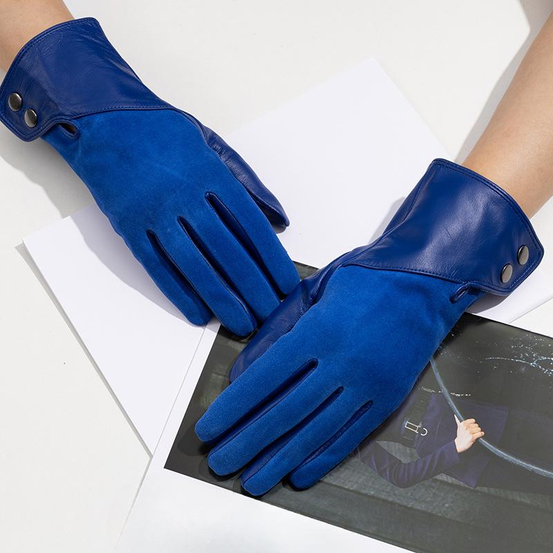 Dámske rukavice z pravej kože Ovčia koža a Kašmír Módne a Teplé Rukavice s plnými prstami a dvoma prstami s dotykovou obrazovkou na lyžovanie