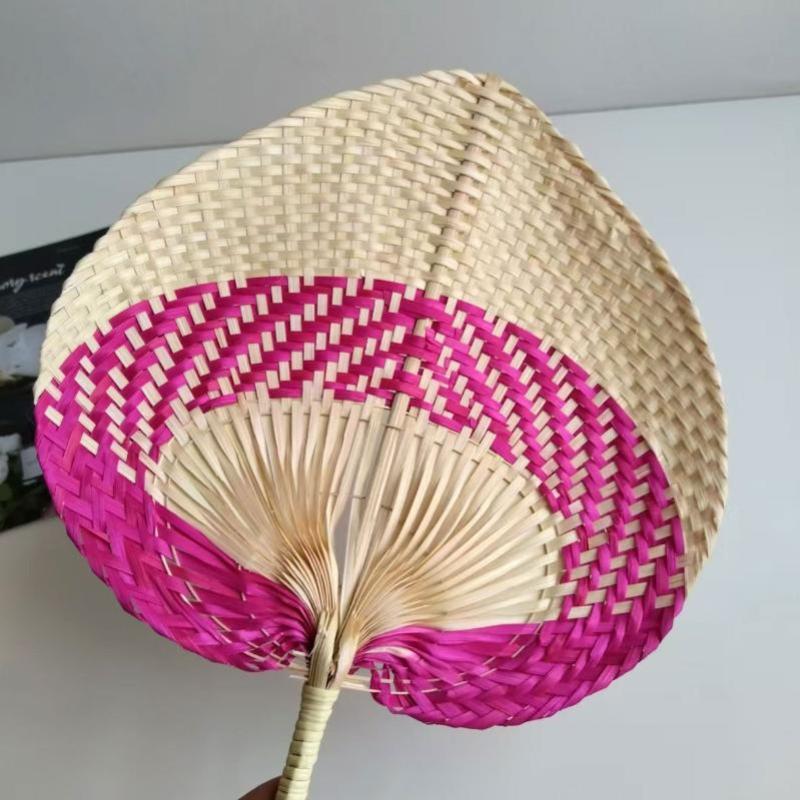 Handmade Peach Shaped Bamboo Woven Cooling Fan Straw Hand-Woven Fan Summer Bamboo Artificial Cooling Fan Woven Fan Home Decor