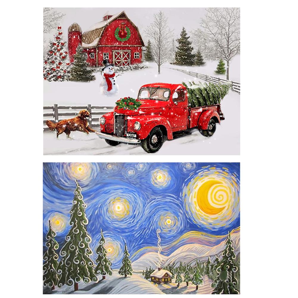 

Полный набор сверл для алмазной живописи, YEESAM ART Red Cabin Truck Рождественская елка Собака Звездное небо 5D DIY Diamond Art