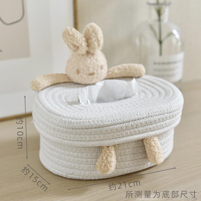 Cute Cartoon Cotton Rope Tissue Box Bear Bunny Woven Tissue Holder for Bathroom Bedroom Desk | Kawaii Home Decor Tissue Cover