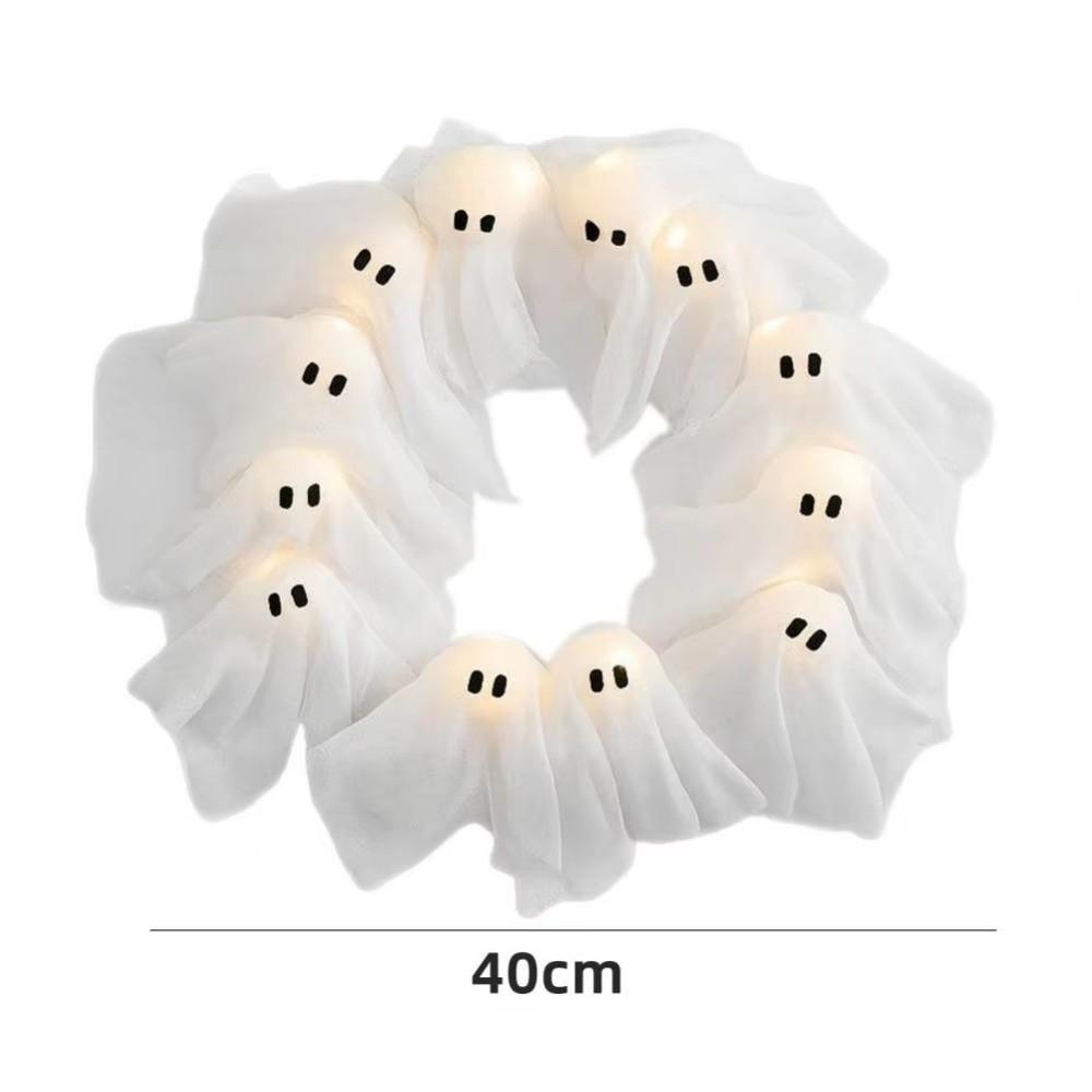 White Ghos T Design Halloween Ghos T Wreath Light-Up Feature Halloween Decor Spooky Hanging Decoration Spooky Theme