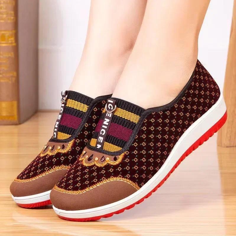 Fashion 2024Women's Flat Shoes Summer Women Soft Sole Non-slip Shoes High Quality Mom Canvas Sneakers Ladies Shoes Plus Velvet Traf