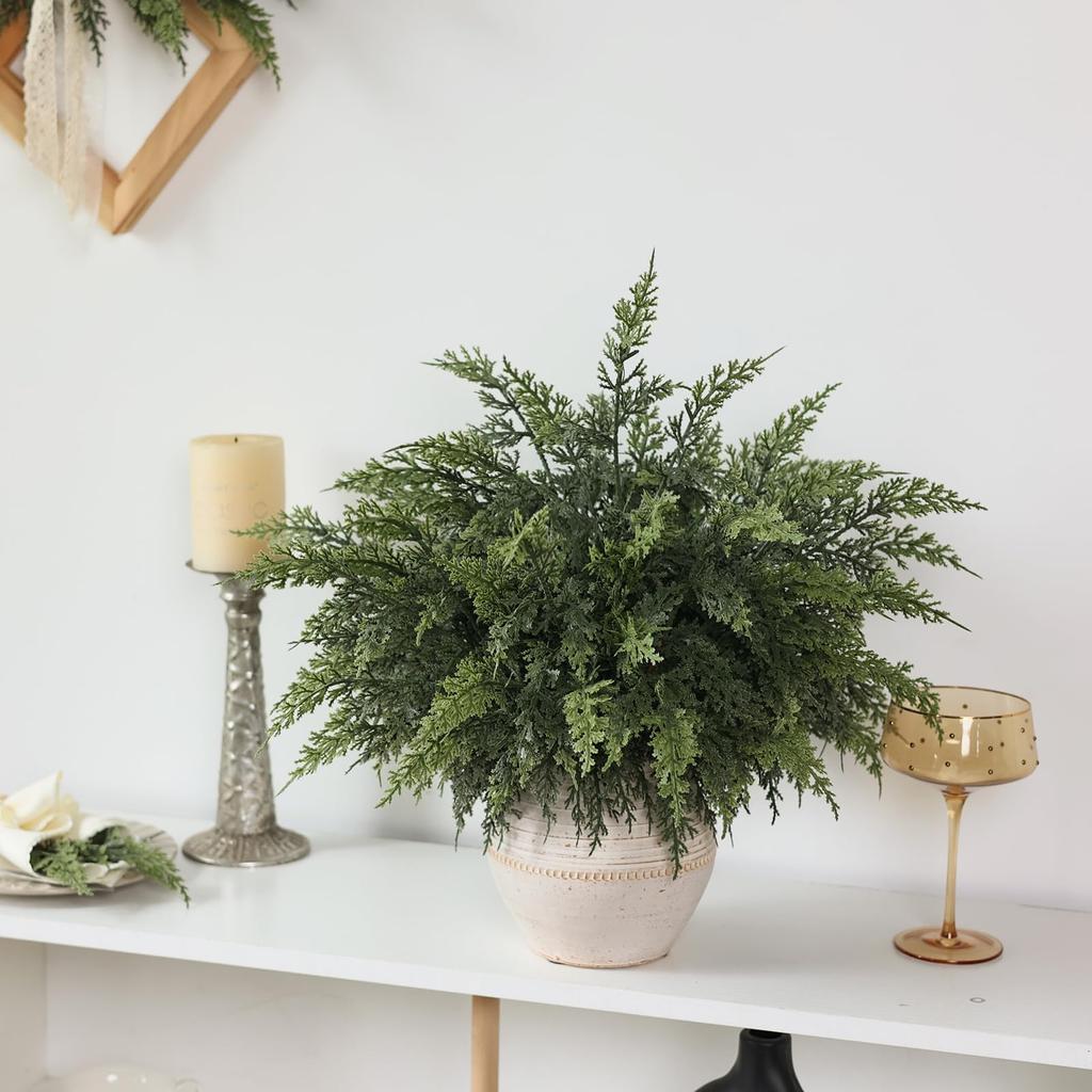 3pcs Simulated Christmas Cedar Branches Soft Glue Feel Simulated Green Plants Christmas Home Garden Decoration