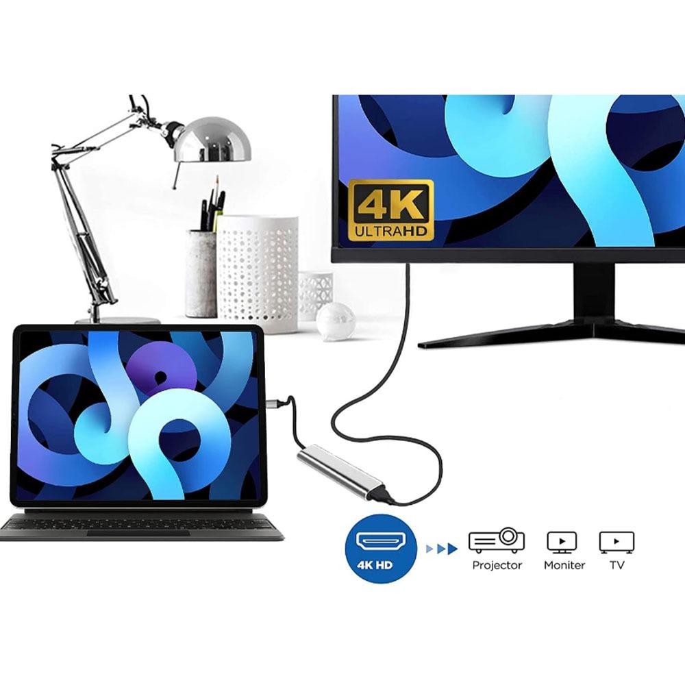 4K@30Hz 100W PD Plug&Play 5-in-1 USB C Hub Type C to HDMI-Compatible USB3.0/2.0 & 3.5mm Audio Jack for Laptop Smartphone Tablet