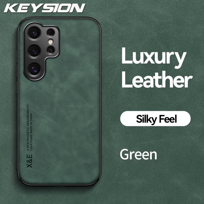 KEYSION Luxury Retro PU Leather Case for Samsung S25 Ultra 5G S25+Plus Soft Silicone+PC Shockproof Phone Cover for Galaxy S24 FE