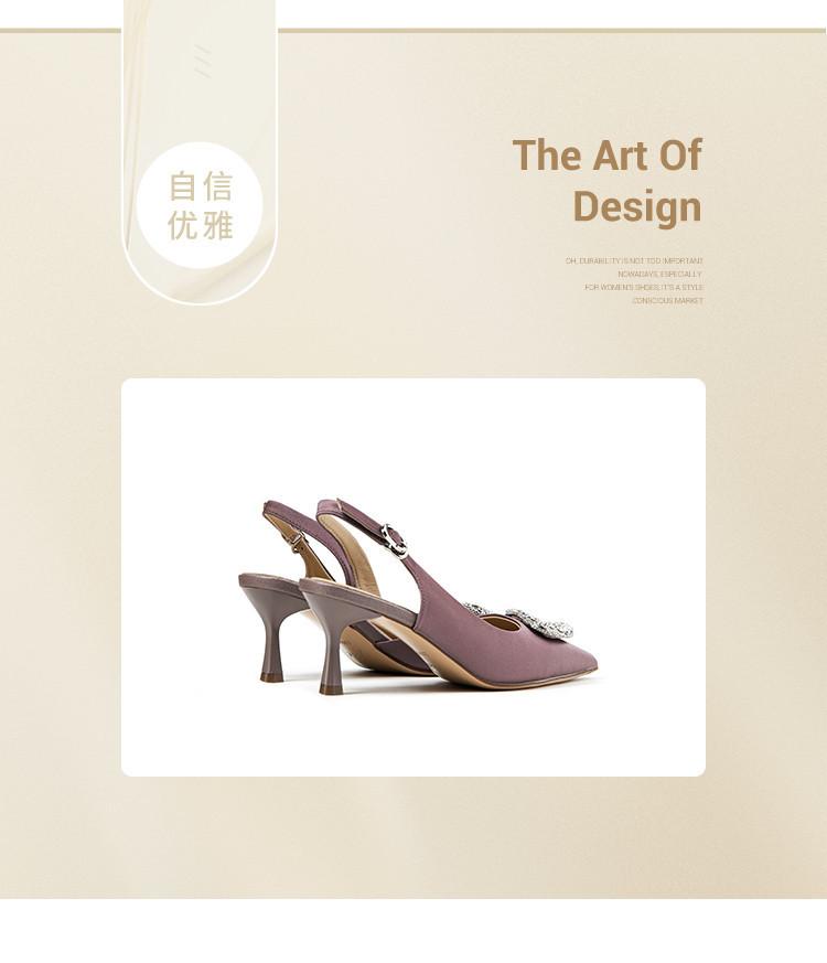 [Top layer silk cowhide] Spring and summer women's shoes with pointed toe, thin high-heeled heel, empty sole, back strap, half sandals for women