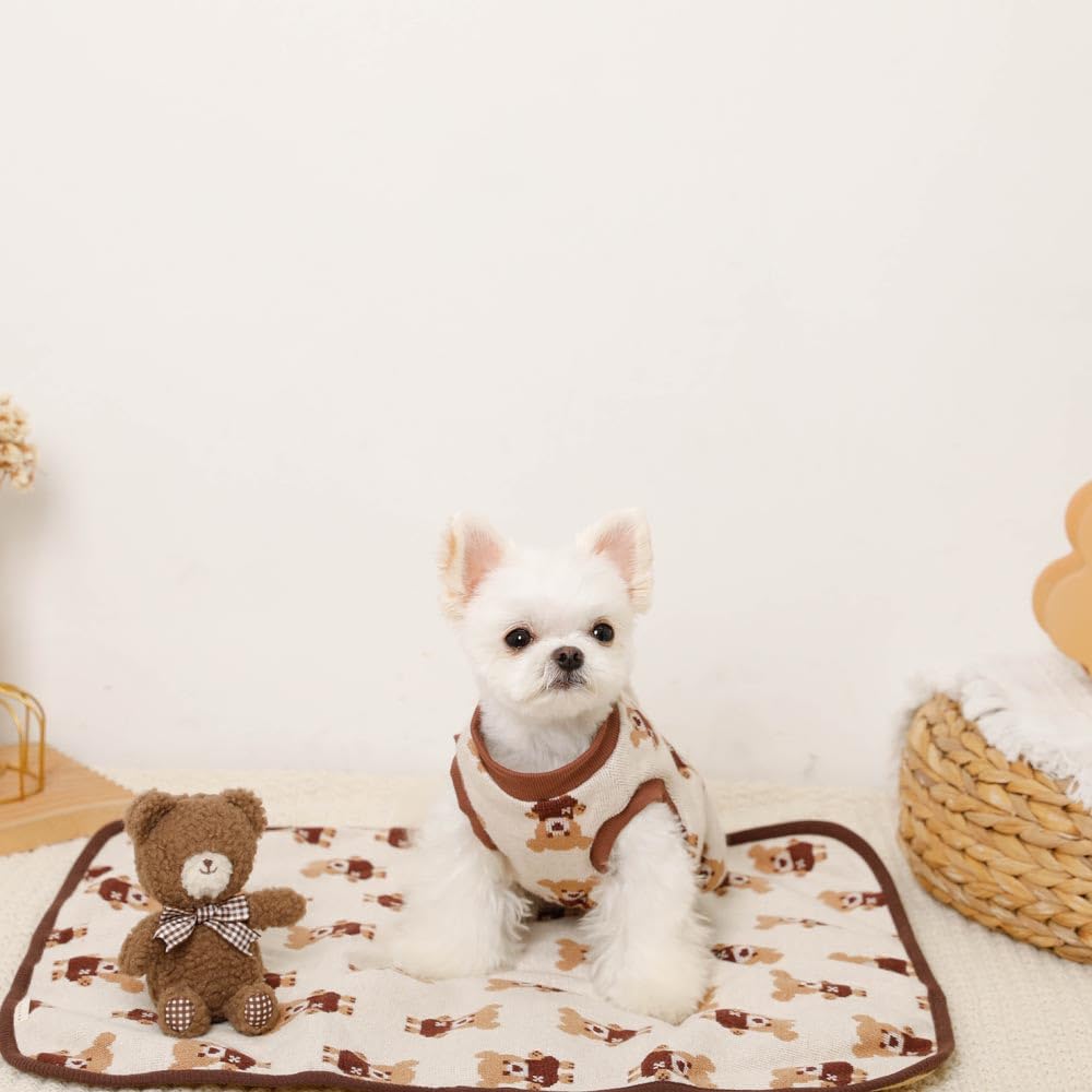 Monchéri "Bear Jacquard Cafe Mat" Dog PillowBlanket for Small and Medium Dogs (FREEIvory) Cute, Stylish, Popular Brand for Toy Poodles and Chihuahuas