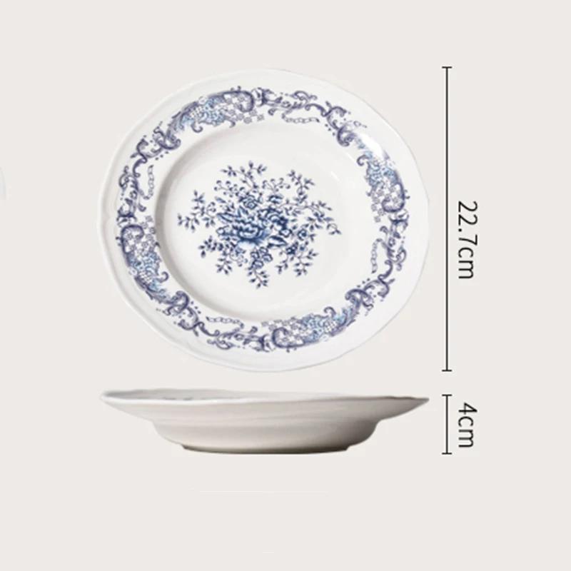 Blue Flower Ceramic Plate Retro Chinese Style Household Dining Plates Rice Bowls Afternoon Tea Dessert Dish Exquisite Tableware