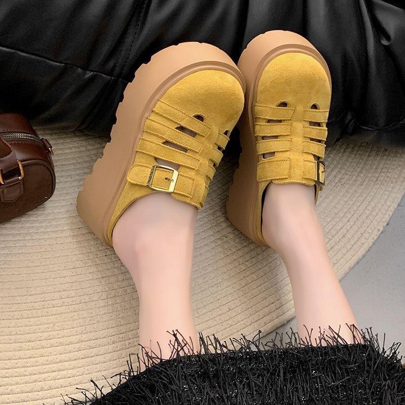 Baotou Hollow Half Slippers Women's Muffin Thick Bottom New Spring and Summer Height Increase One Foot Lazy Slippers