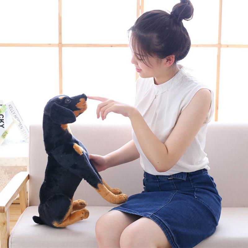 23-66cm Modello Animale Cane Nero Simulazione Grande Ornamento Cane Giocattolo Cucciolo Bassotto Realistico Peluche Cane Animale Domestico Fatto a Mano Decorazione per la Casa