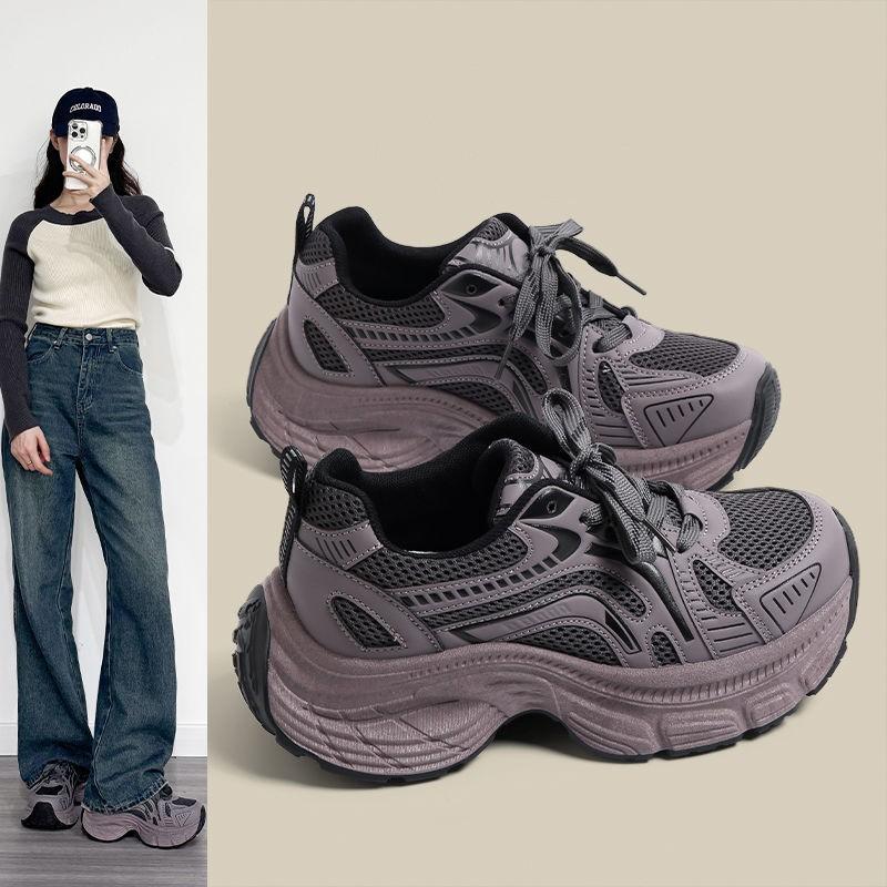 Purple sneakers women's autumn and winter new thick-soled lightweight casual breathable versatile dad shoes