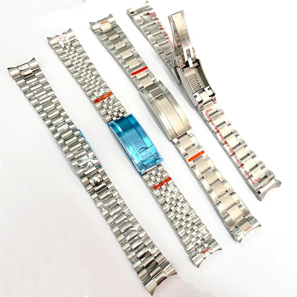 20MM Width Silver Presidential Solid Bracelet 904L Stainless Steel Glide Lock Clasp Wristband for Sub Log NH34 NH35 Watch Case