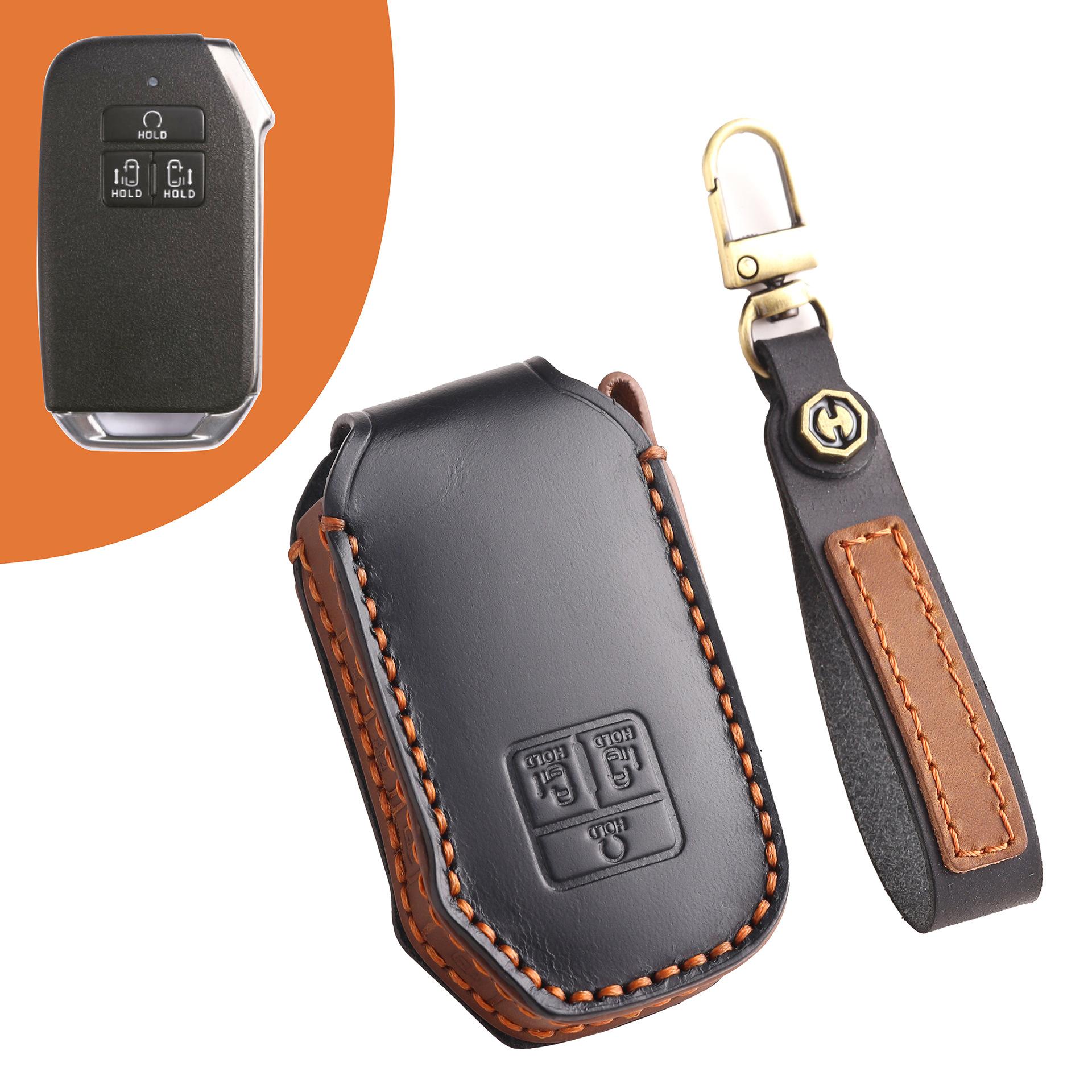 

Применимо к чехлу для ключа Kia Jiahua, защитный чехол из натуральной воловьей кожи первого слоя для бизнес-автомобиля, пряжка 2021 чёрный