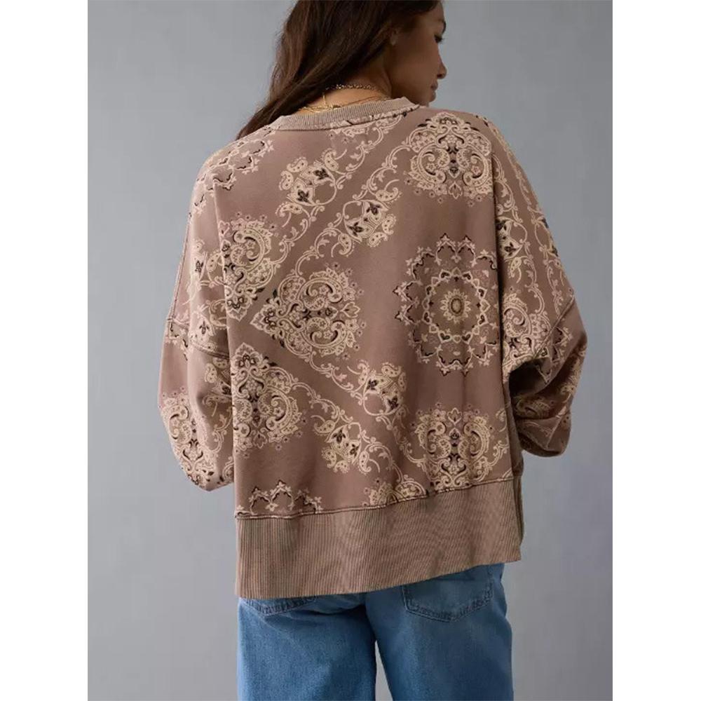 Women's Retro Pattern Crewneck Sweatshirt Bohemian Print Long Sleeve Casual Pullover