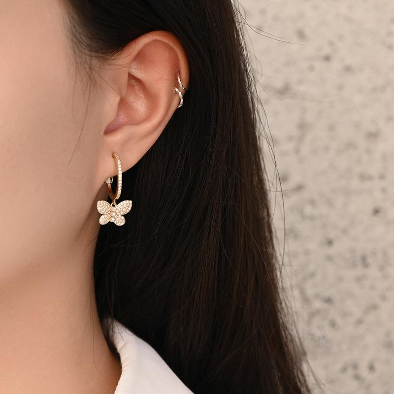 Diamond-inlaid Butterfly Earbuds Light Luxury High-end and Beautiful Earrings Earrings Niche Design Earrings