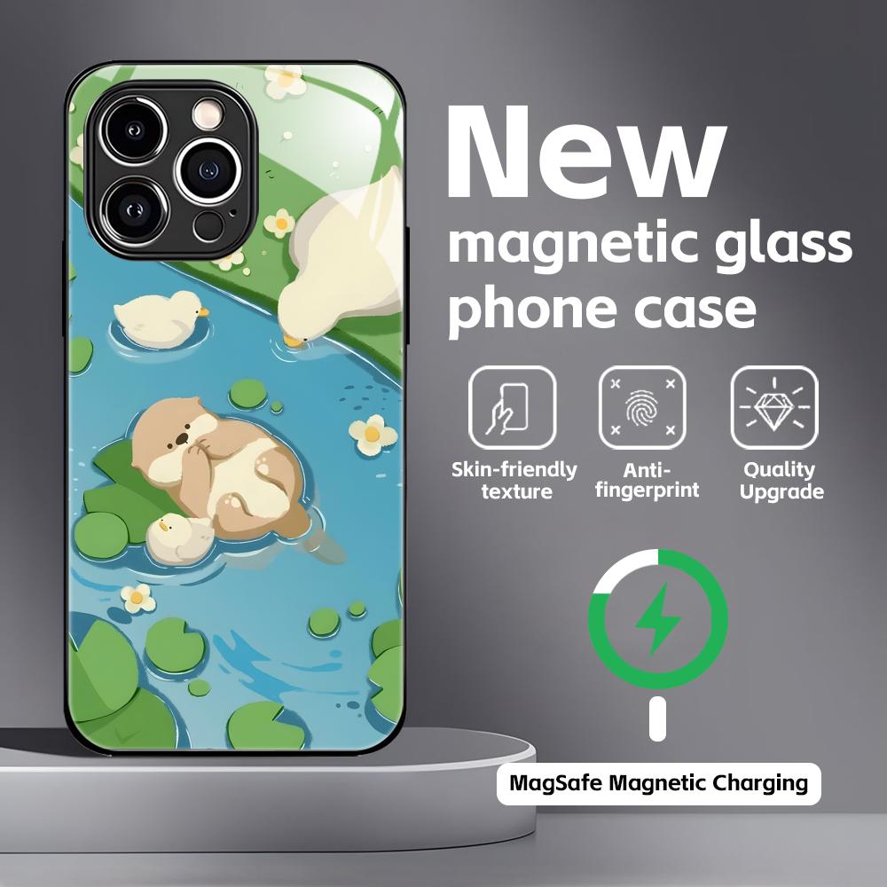 Cute Otter Phone Case For iPhone17 16 15 14 13 12 11 X XR XS 8 Plus Mini Pro Max Glass Magnetic Case