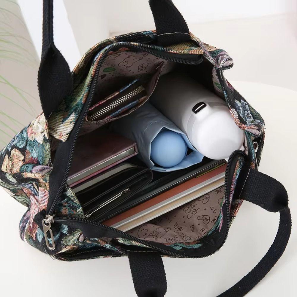 Borsa Tote da Donna con Stampa Floreale Casual Borsa Pranzo in Tela Spessa con Cerniera Grande Capacità Borsa a Mano Jacquard