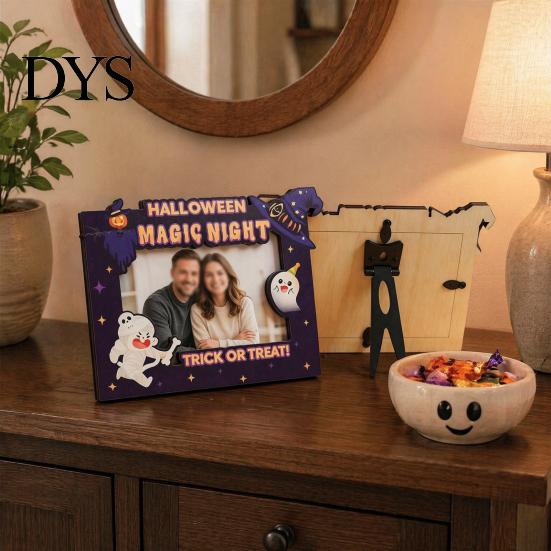 Creative Autumn Housewarming Gifts Halloween Wooden Photo Frame, Double Layer Wood Tabletop Picture Holder, Frames Display Stand for Home Holiday