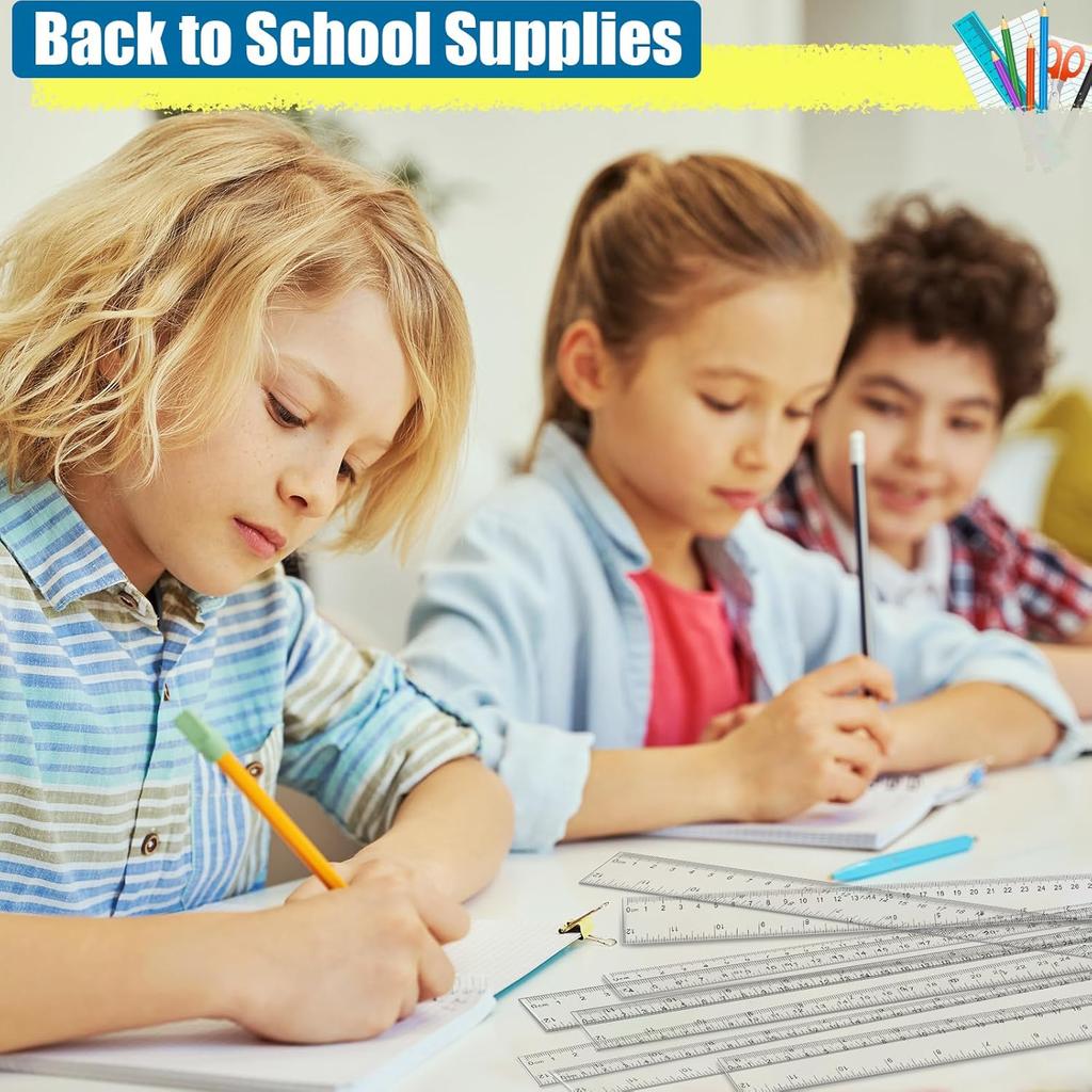 32 Pack Clear Ruler 12 Inch Bulk with Centimeters and Millimeters, Metric Rulers Measuring Drawing Tool for Kids, Ideal Back to School Office Home