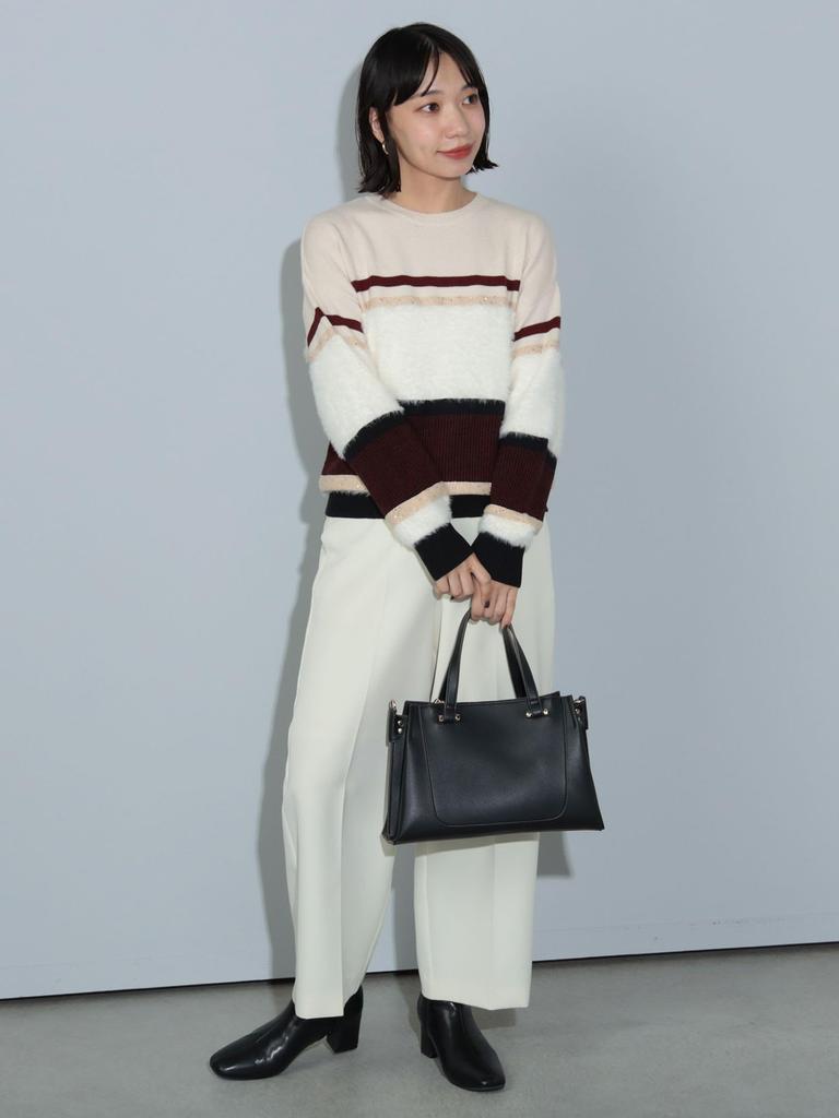 Knit 3D Border Knit IVORY FREE [Beams Heart] L/S Women's