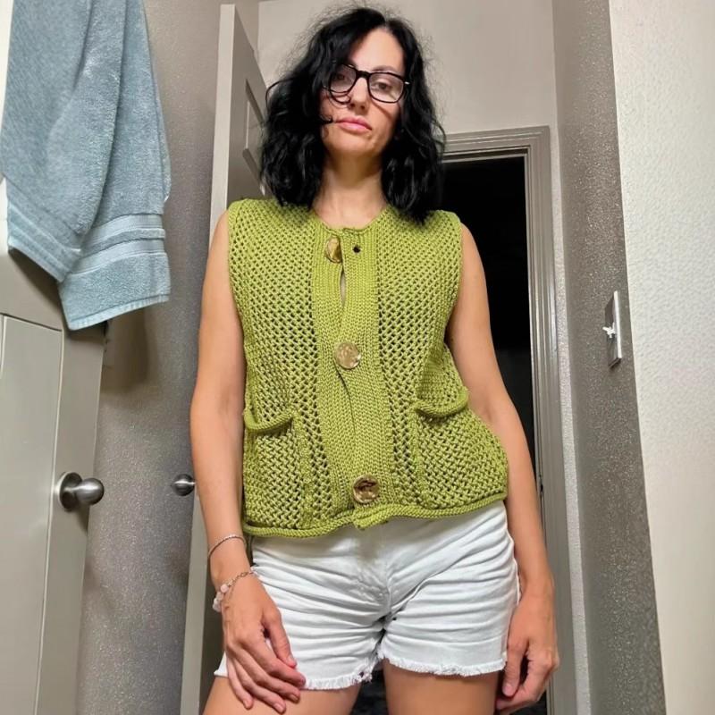 Womens Crochet Knit Vest 2026 Fall Winter Sleeveless Openwork Cardigan Streetwear Casual Outfit